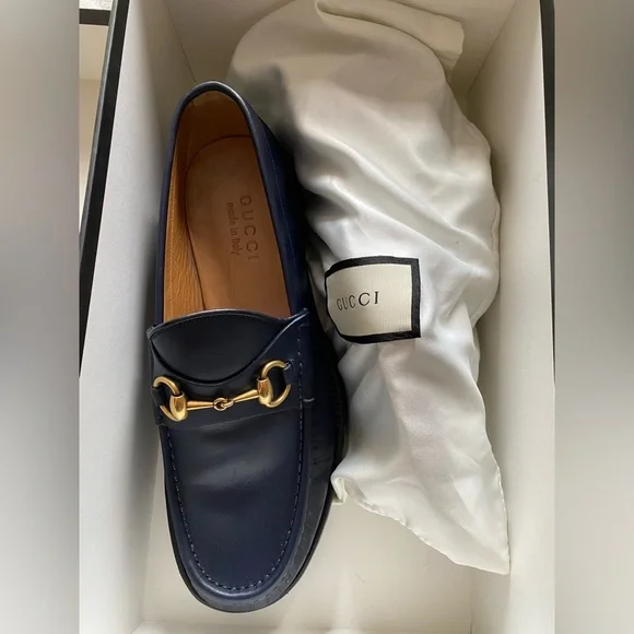 Gucci Dark Blue Jean Loafers with Gold Horse-bit Gucci | Shoes | Gucci Dark Blue Jean Loafers With Gold  main image 4